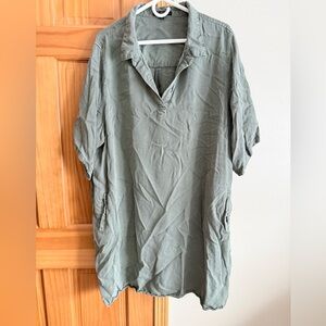Womens’s Casual Olive Collared Cotton Mini Dress